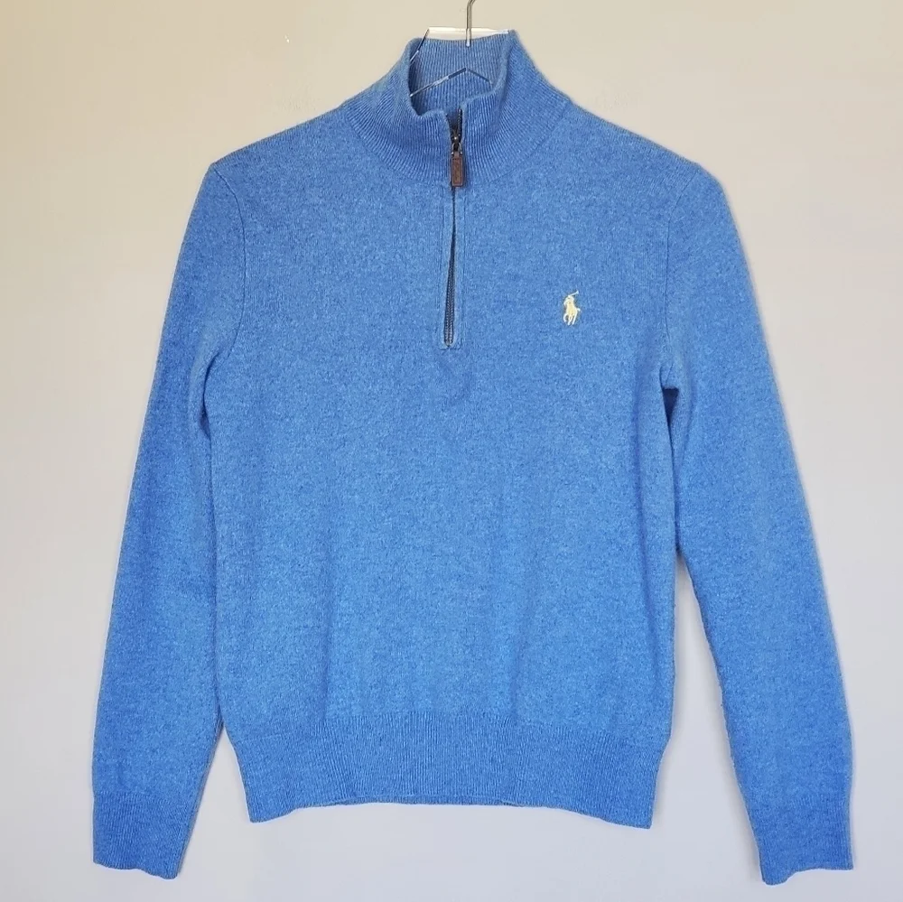 Polo Ralph Lauren Quarter Zip Pullover Merino Wool Sweater Preppy Academia
